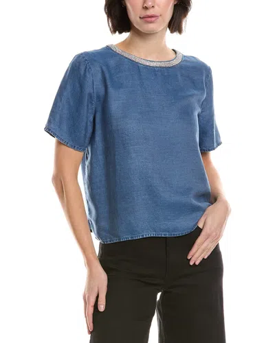 Vince Camuto Rhinestone Collar Blouse In Blue