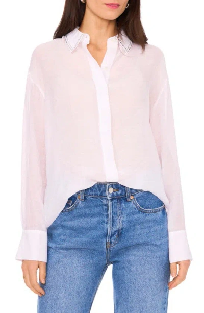 Vince Camuto Rhinestone Collar Button-up Shirt In Ultra White
