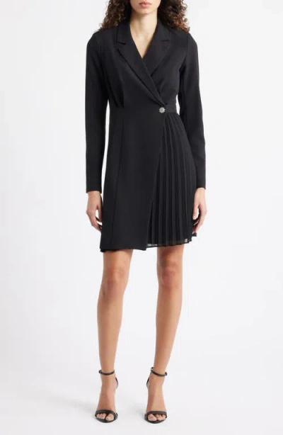 Vince Camuto Rhinestone Detail Long Sleeve Stretch Crepe Dress In Black