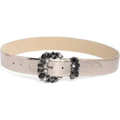 Vince Camuto Rhinestone Metallic Belt In Pewter