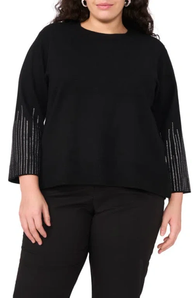 Vince Camuto Rhinestone Sleeve Sweater In Rich Black