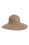 Vince Camuto Rhinestone Trim Straw Floppy Hat In Taupe