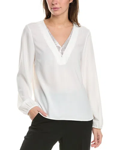 Vince Camuto Rhinestone V-neck Blouse In White