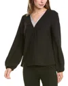 Vince Camuto Rhinestone Trimmed Long Sleeved Top In Black