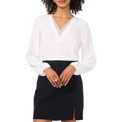Vince Camuto Rhinestone V-neck Top In New Ivory