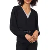 Vince Camuto Rhinestone Trimmed Long Sleeved Top In Rich Black