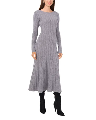 Vince Camuto Rib Knit Round Neck Midi Dress In Medium Heather Grey