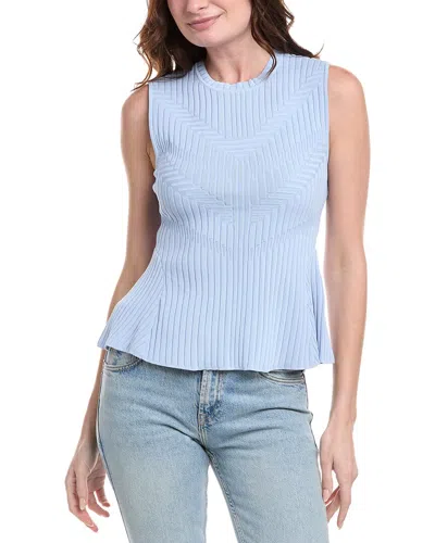 Vince Camuto Ribbed Flare Hem Top In Blue