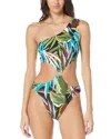 Vince Camuto Women's One-shoulder Ring-trim One-piece Swimsuit In Multi