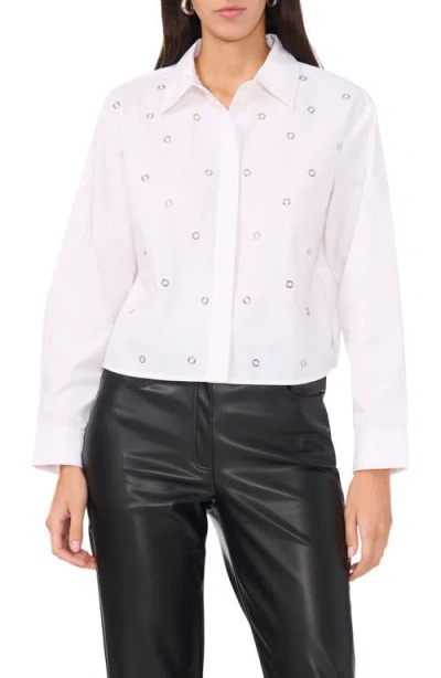Vince Camuto Rivet Detail Crop Button-up Shirt In Ultra White