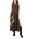 Vince Camuto Placed Print Sleeveless Matte Satin Dress In Military Gray
