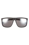 Vince Camuto Rubberised Rectangular Sunglasses In Black