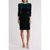 Vince Camuto Velvet Long Sleeve Ruched Body-con Dress In Hunter