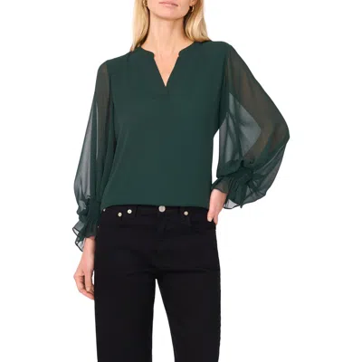 Vince Camuto Ruffle Cuff Split Neck Top In Green