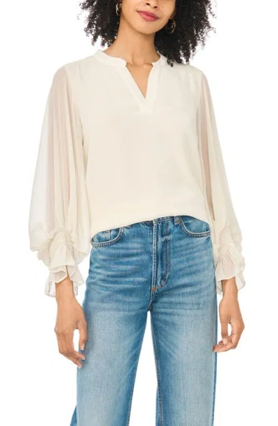 Vince Camuto Ruffle Cuff Split Neck Top In Neutral