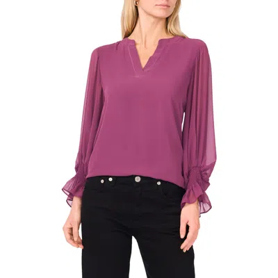Vince Camuto Ruffle Cuff Split Neck Top In Purple