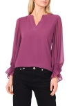 Vince Camuto Ruffle Cuff Split Neck Top In Purple