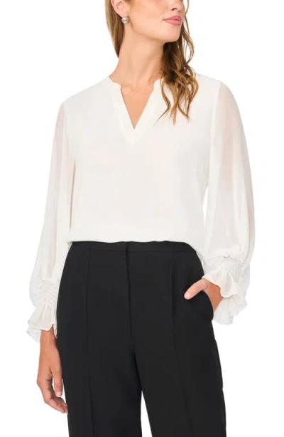 Vince Camuto Ruffle Cuff Split Neck Top In White