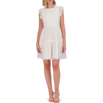 Vince Camuto Ruffle Detail Cotton Eyelet Dress In Ivory