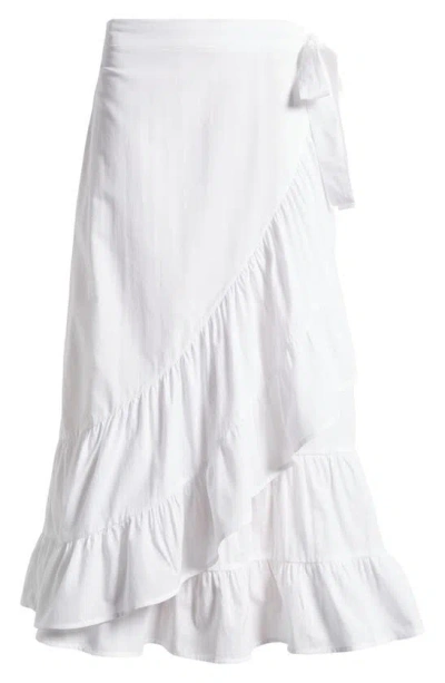Vince Camuto Ruffle Detail Cotton Wrap Midi Skirt In Ultra White