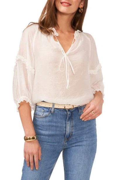 Vince Camuto Ruffle Detail Sheer Top In New Ivory
