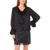 Vince Camuto Ruffle Detail Textured Top In Black