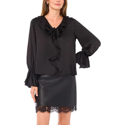 Vince Camuto Ruffle Detail Textured Top In Black