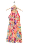 Vince Camuto Ruffle Halter Dress In Orange Multi