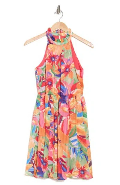 Vince Camuto Ruffle Halter Dress In Orange Multi