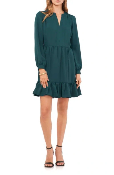 Vince Camuto Ruffle Hem Long Sleeve Dress In Deep Forest