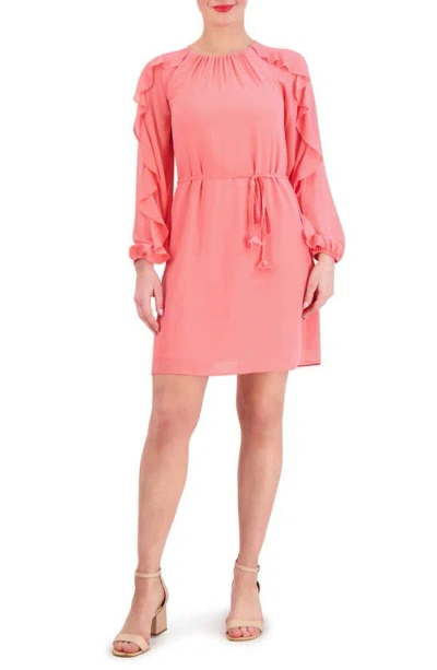 Vince Camuto Ruffle Long Sleeve Chiffon Minidress In Coral