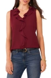 VINCE CAMUTO RUFFLE NECK SLEEVELESS GEORGETTE BLOUSE