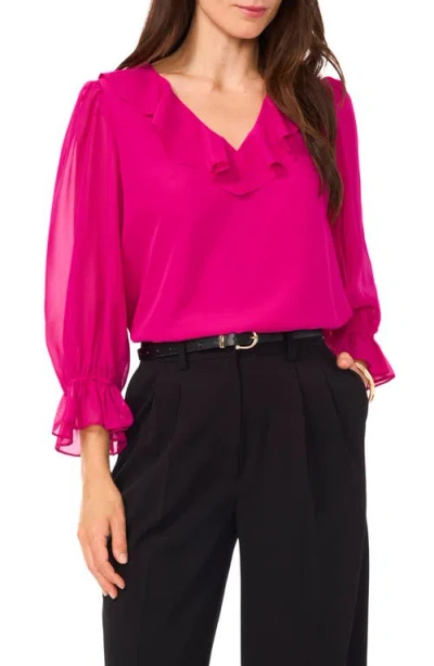 Vince Camuto Ruffle Neck Top In Berry Pink