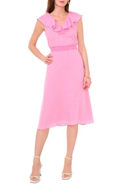 Vince Camuto Ruffle Pinstripe Midi Dress In Hot Pink