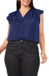 Vince Camuto V Neck Flutter Sleeve Top In Classic Navy