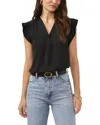 Vince Camuto Ruffle Sleeve Satin Top In Black