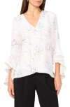 Vince Camuto Ruffle Sleeve Print High-low Top In New Ivory