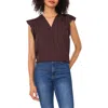 Vince Camuto Ruffle Sleeve Satin Top In Brown