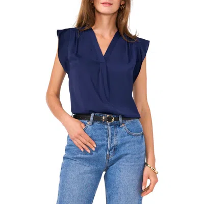 Vince Camuto Ruffle Sleeve Satin Top In Classic Navy