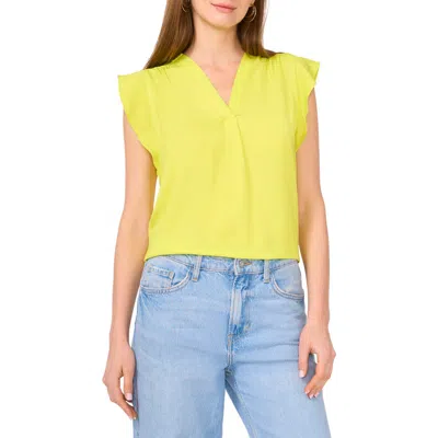Vince Camuto Ruffle Sleeve Satin Top In Lime Green