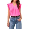 Vince Camuto Ruffle Sleeve Satin Top In Pink