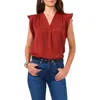 Vince Camuto Ruffle Sleeve Satin Top In Red