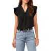 Vince Camuto Ruffle Sleeve Satin Top In Rich Black