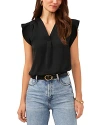 Vince Camuto Ruffle Sleeve Satin Top In Rich Black