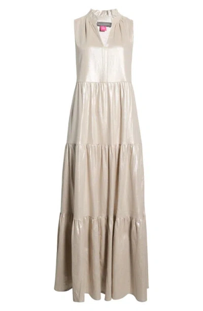Vince Camuto Ruffle Sleeveless Tiered Linen Blend Maxi Dress In Gray