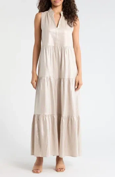 Vince Camuto Ruffle Sleeveless Tiered Linen Blend Maxi Dress In Neutral
