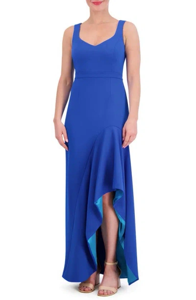 Vince Camuto Ruffle Slit Scuba Crepe Dress In Cobalt