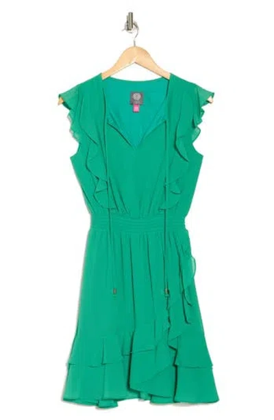 Vince Camuto Ruffle Smocked Waist Chiffon Fit & Flare Dress In Kelly Green