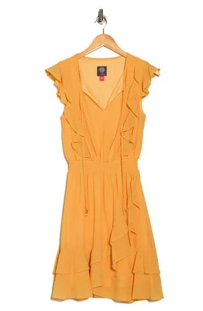 Vince Camuto Ruffle Smocked Waist Chiffon Fit & Flare Dress In Yellow