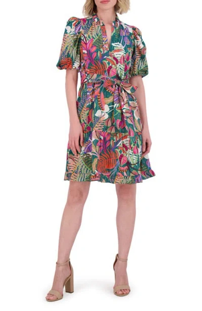 Vince Camuto Ruffle Tie Waist Cotton Dress In Green